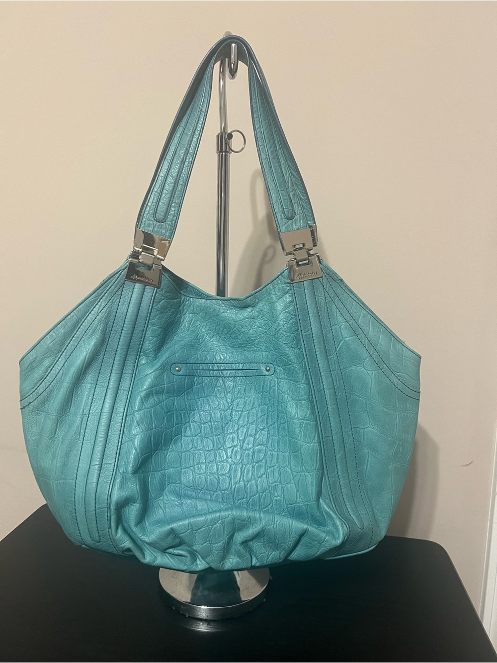 B MAKOWSKY Double Strap Teal Blue Satchel Handbag - Picture 2 of 8